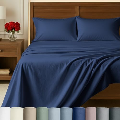 California Design Den 100% Egyptian Cotton Full Sheet Set, 4 Pcs, Navy Blue | Backed by Good Housekeeping Seal, Light & Airy Soft Sateen, 15" Deep Pocket, All-Around Elastic, Durable, Easy Care 4pc Set - color: Navy Blue, size: Full