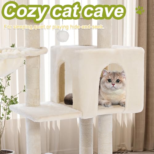 Cat Tree Tower with Hammock,40"Cat Trees for Indoor Cats Large Adult(White) | Modern Cat Tree Tower with Scratching Post, Cats Condo Furniture with Cloud Top Perch, Cats Climbing Tower for Kittens - color: White