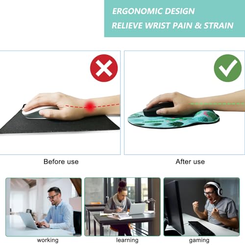 Mouse Pad with Wrist Support, Ergonomic Mouse Pad with Memory Foam Wrist Rest Cushion, Non-Slip Rubber Base Gaming Mice Pad for Home Office Computer Laptop, Cactus - color: M35-Cactus