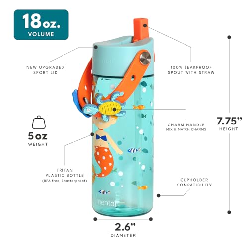 Elemental Water Bottles for Kids - Splash Kids Water Bottle for School with Fun Charm Handle - BPA Free Tritan Plastic Bottle with Straw Leak Proof When Spout is Closed - 18oz - Sunny Mermaid - color: Sunny Mermaid