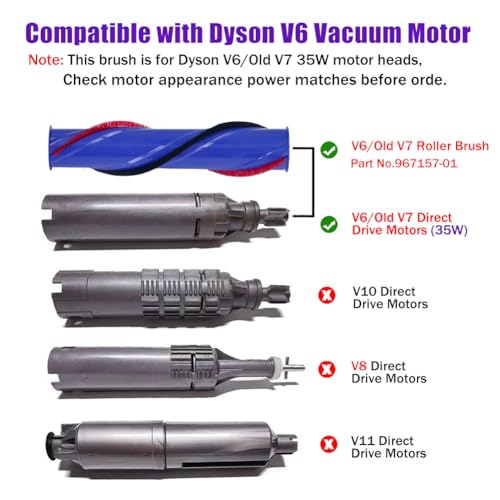 V6 Roller Brush Replacement Parts Compatible with Dyson V6 Animal Absolute Cordless Vacuum,V6 Brush Cleaning Head Accessories.Part No. 966821-01, 966084-01 (4-Prong, tip is 4.5 cm - size: V6 Roller Brush