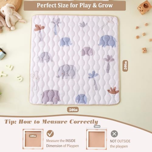 Viviland Baby Mats for Floor, 50x50 Inch Playpen Mat, Thick Playmat for Baby and Toddlers Infants, Non-Slip & Machine Washable, Gray Elephant - color: Gray Elephant, size: 50" X 50"