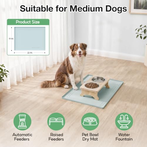22x19 Pet Feeding Mat Waterproof Nonslip Cats and Dogs Water Bowl Mat | Silicone 0.59" Raised Edges Contain Food & Water Spills, Easy To Clean, Bpa-Free, Reinforced To Resist Collapse,Light Blue - color: Light Blue