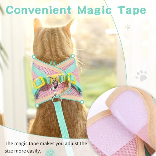 Cat Harness and Leash Set, Escape Proof Soft Vest Walk Green XS | Adjustable, Easy Wear, Breathable Comfy Mesh, Reflective Strips, Sturdy Clip Buckle Flower Harness for Cats Kitty Puppy Bunny - color: Turquoise green, size: Extra Small