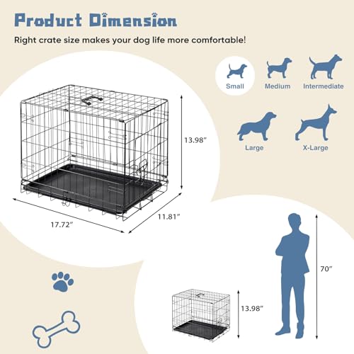 DUMOS 18 Inch Dog Crate, Foldable Puppy Small Dog Cage Pet Kennel | Single Door Metal Wire, Plastic Leak-Proof Pan Tray, Portable Indoor Outdoor Training Travel - size: 24.0"L x 17.5"W x 18.5"H
