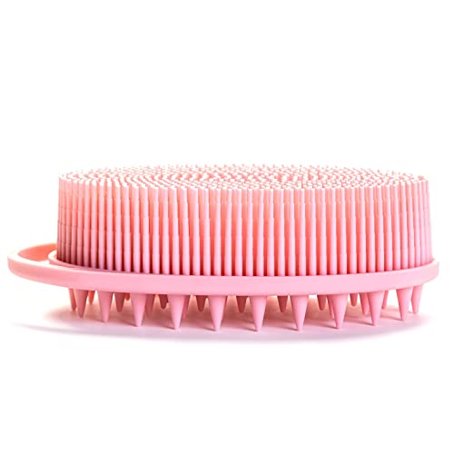 Premium Sensory Brush for Kids or Autism,Soft Silicone Body Scrubber,2 in 1 Sensory Room Occupational Therapy Brushes,Silicone Loofah,Pets Shower Brush Bath Brush Shampoo Brush(hangable-Spikes-Pink) - color: Hangable-spikes-pink