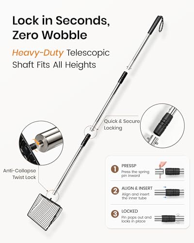 Cat Litter Scoop with Holder 43" Metal Litter Scooper with Stainless Steel Long Handle, Large Kitty Box Scooper Heavy Duty Deep Shovel for Fast Sifting, Dog Waste Scooops for Outside Pet Poop - size: Upgraded Long Handle