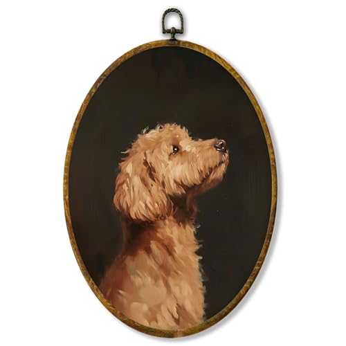 shiviody Vintage Poodle Canvas Wall Art Decor, Mid Century Modern Animal Wall Art, Retro Cute Puppy Oval Hanging Frame Prints Decorations for Home Bedroom 8.6"x11.4" - color: Animals-11