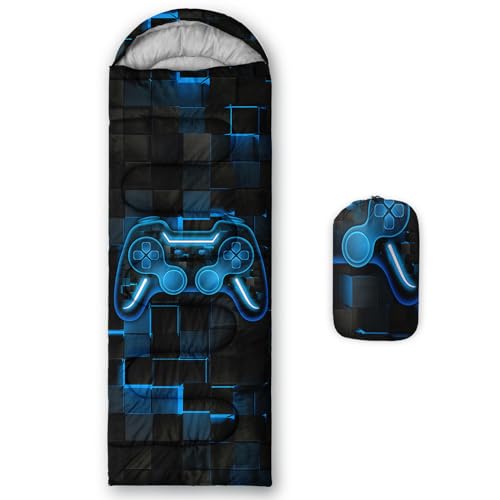 Axolotl Gamepad Sleeping Bag,3 Season Warm and Cool Weather Game Console Sleeping Bag for Boys Teens,Waterproof Lightweight Geometry Hexagonal Sleeping Bag for Traveling,Outdoors Camping,Blue,Black - color: Gamepad01