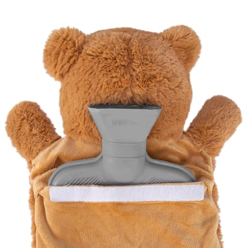 HomeTop Premium Classic Rubber Hot Water Bottle with Cute Bear Cover | Natural rubber hot water bottle,Long-lasting heat retention,Snuggly all-night warmth - color: Grey
