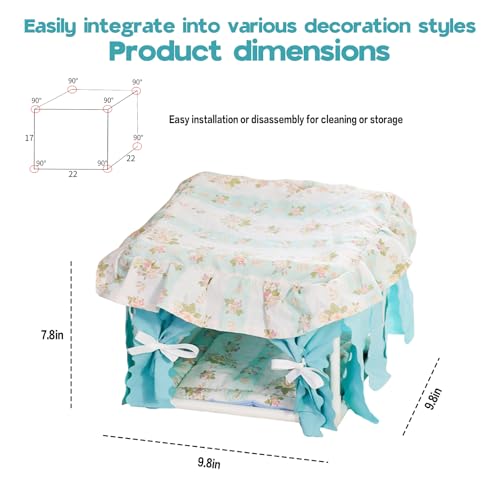 Hamster Hideout Tent with Curtain,Bunny Hideout, Machine Washable Guinea Pig Hide Tent Houses & Habitats, Triangular Hideout Shelter Small Animal Bed,Ferret, Rat, Chinchilla, Squirrel（Blue） - color: blue white