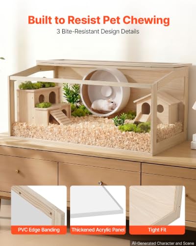 VEVOR Wooden Hamster Cage 48"x20.1"x20.1" 270° Viewing Hamster Habitat, Chewproof Acrylic Small Animal Cage with Openable Top, Large Pet Enclosure for Syrian/Dwarf Hamsters, Guinea Pigs & Gerbils - size: 48.0"L x 20.1"W x 20.1"H