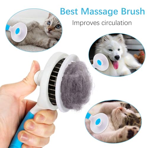 Self Cleaning Slicker Brush - Cat Brush Skin-Friendly Deshedding Grooming Massaging Tool for Long & Short Haired Pets, Cat Hair Brushes Easy Removes Undercoat for Dogs Cats Rabbits - UPGRADED, Blue - color: 1Pack Blue