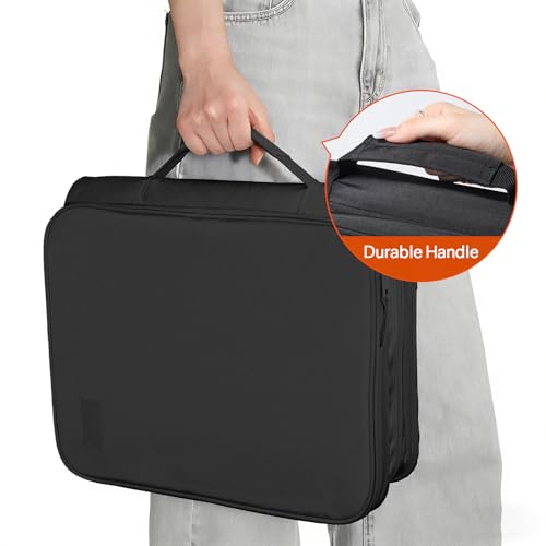 SUNEE Zippered Binder Bag with Handle, 2-Inch 3-Ring O-Ring, 500-Sheet Capacity, Includes Zip Pocket, 5-Tab Expanding File Folder, Multi-Pocket Organizer Binder for Middle School, Black - color: Black