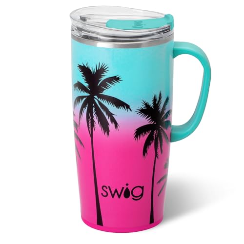 Swig Life 22oz Insulated Travel Mug with Handle & Lid, Island Sunset | Triple Insulated Stainless Steel - Handle & Lid Included - Keeps Coffee Hot or Cold - Cup Holder Friendly - color: Island Sunset, size: 22 Ounces