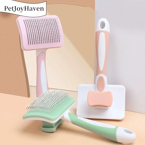 Self-Cleaning Slicker Dog Brush for Large Long-Haired Breeds （Light Pink） | One-Click Hair Removal , Ergonomic Grip , Pet Grooming Tool - color: Light Purple, size: Large