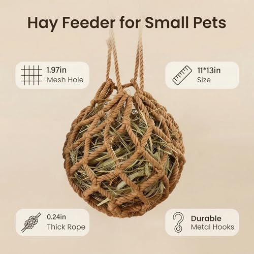 Khaki Rabbit Hay Feeder Mesh Bags, 13×11 Inch Spherical Polyester Hay Pouch - color: Khaki