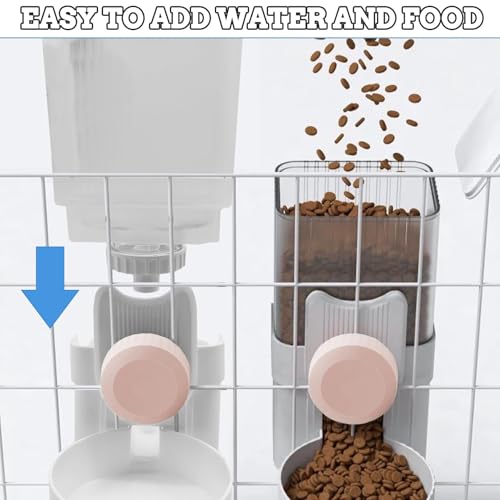 kathson Rabbit Gravity Auto Feeder Set 35oz Hanging Automatic Food Water Dispenser Cage Automatic Feeder Set for Rabbit Chinchilla Guinea Pig Hedgehog Ferret Kitty Puppy (Pink) - color: Pink