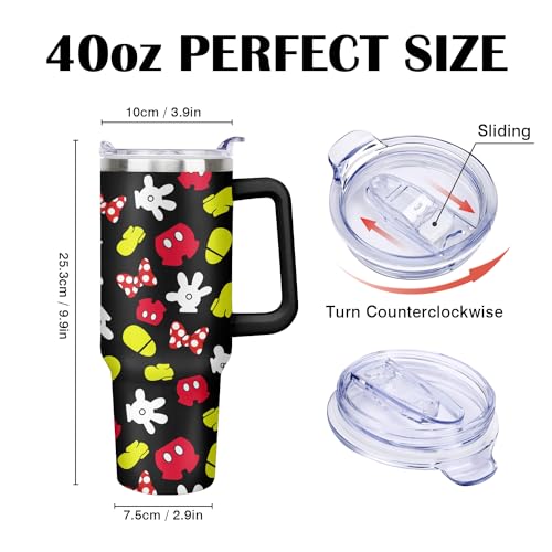40oz Cartoon Mouse Tumbler with Handle and Straw Lid | Stainless Steel Insulated Tumbler, BPA FREE Travel Coffee Mug Cup for Car Cold and Hot - Birthday, Christmas Gift - color: Mouse, size: 40 Ounces