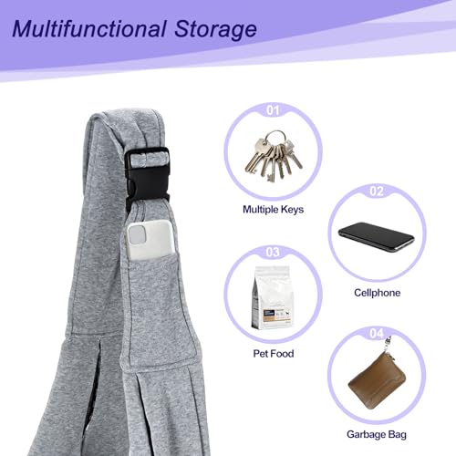 Dog and Cat Sling Carrier Up to 16.5 Lbs, Hand-Free Reversible Pet Sling Carrier with Adjustable Strap and Pocket, (Grey, 1 Pcs) Intended for Hiking/Camping/Traveling - color: Grey