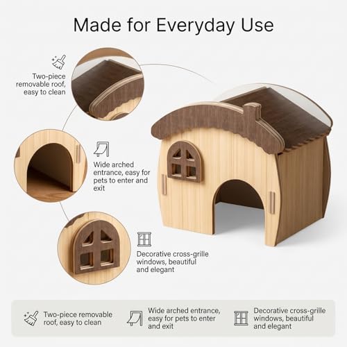 3 Pcs Wooden Hamster Platform and House Set,Hamster Game Climbing Toy With Platform,Wooden Hideaway House,Activity Seesaw,Small Animal Fun Activity Space For Syrian Hamsters, Gerbils, Mice - color: Wooden Platform and House Set