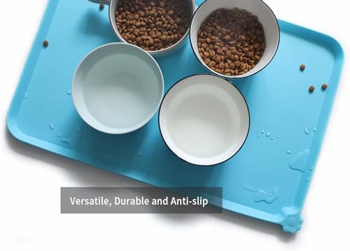 Hoki Found L Silicone Pet Food Mats - Non Slip Dog Cat Bowl Placemats - Waterproof Dog Cat Food Mats for Carpet - Arctic - color: Arctic, size: 22" x 14"