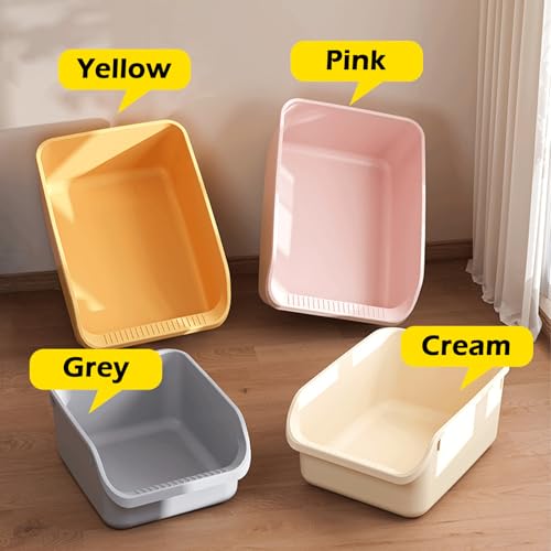 SpaceTime Large Cat Litter Box with High Sides,Cat Boxes for Indoor Cats,Cat Litter Pan for Kitty,Litter Box with Low Entry,Easy to Clean,Anti-Splashing(Cream White) - color: Cream White