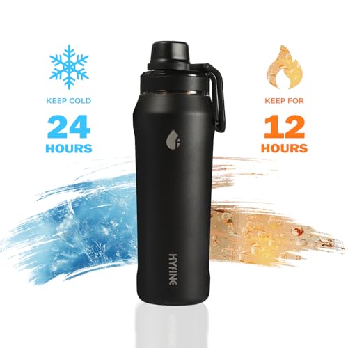 24oz Insulated Water Bottle, Wide Mouth Spout Lid, BPA-Free | Tritan spout lid, BPA free, 18/8 stainless steel body, Cold 24H, hot 12H, Wide mouth fits ice, Fit car cup holder，Black - color: black out