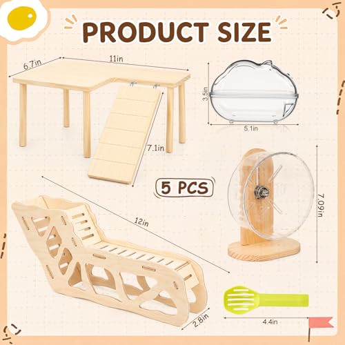 BreezeHug 4 Pcs Hamster Cage Accessories Hamster Platform Hideout Wooden Tunnel Ladder Playhouse Game Climbing Toy with Platform for Pets Dwarf Syrian Mice Degus Gerbils Squirrel(Wood) - style: Wood