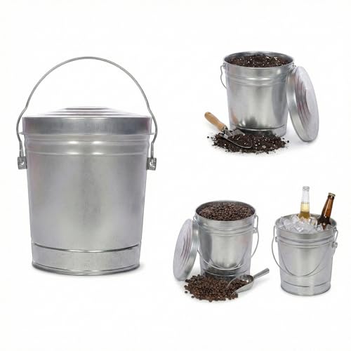 Galvanized Steel Locking Lid Storage Can, 6 Gallon, Heavy Duty Metal Pail for Bird Seed, Dry Pet Food, Charcoal Ash, Rodent Proof, Rust Resistant with Wire Bail Handle