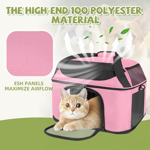 Soft Cat Carrier Up to 20 Lbs, Washable Pet Travel Bag for Kitten Puppy | Breathable Mesh, Medium to Big Pets Small Dog,Soft-sided Cloth Animal Crate for Car Travel Carrying, Safe for Vet Visit,Pink - color: Pink