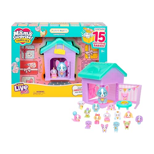 Little Live Pets Puppy House Playset, 15 Mini Collectible Puppies | Fold-out Mama's House, 80+ pups to collect, mystery accessory reveals; gift for kids ages 5+ - style: Puppy Party