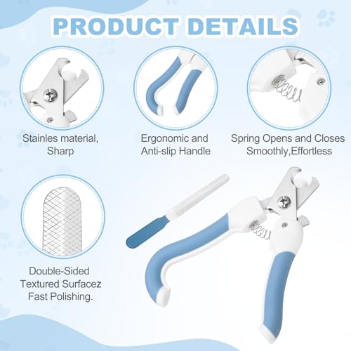 Pet Nail Clipper with Nail File, Pet Nails Clippers and Trimmer with Safety Guard, Professional Grooming Tool for Indoor Small Dog Cat Kitten, (Blue/White, 1 Set) - color: Blue/White