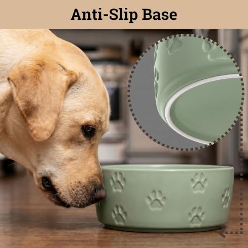 Ceramic Dog Bowl Set of 2 with Anti-Skid Base 7.5" W x 3" H, 6 Cup Capacity | Thick Ceramic, Dishwasher Safe, Anti-Skid Rubber Base, 6 Cups per Bowl, Ceramic Food & Water Bowls Set of 2 for Large Dogs - color: Sage Green, size: Large