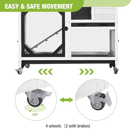 GUTINNEEN Rabbit Hutch Indoor Outdoor 2 Story Bunny House on Wheels Wood Rabbit Cage with 2 Pull Out Trays Guinea Pig Cage (Black) - size: 39.3"L x 22.0"W x 36.8"H