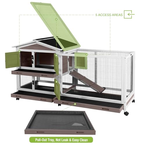 Outdoor Rabbit Hutch Indoor Bunny on Wheels Large Guinea Pig Cage with Run for Any Small Animals,Removable Pull Out Tray White - color: Brown and White