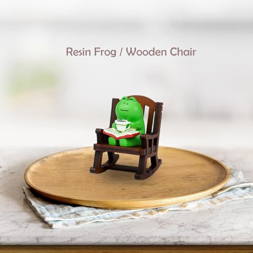 Mevodeata Cute Mini Frog Figurine with Small Sofa Resin Figure for Office Home Decor for Frog Lovers (Rocking Chair) - color: Book Frog-chair