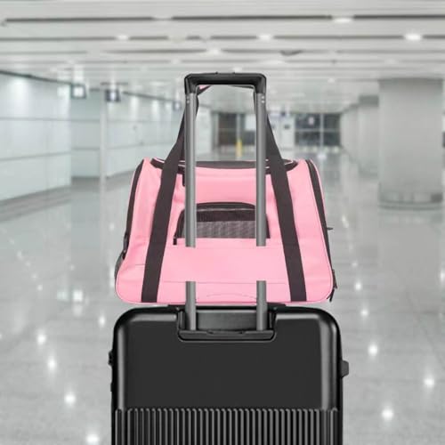 Pink Soft-Sided Cat Carrier, Airline Approved Pets Carrier for Big Cats & Small Dogs, Soft Kitten Travel Bag with Mesh Windows, Animal Carrier Up to 15 Lbs (Pink, Small) - color: Pink