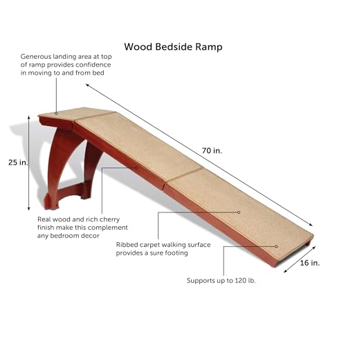 PetSafe CozyUp Bed Ramp - Supports Pets Back & Joints - High Traction Carpet Surface - Furniture-Grade Wood - Cherry or White Finish - Heavy Duty Bed Access Ramp - Cherry | Durable Wood Ramp with High-Traction Carpet Surface, for Small Dogs & Senior Dogs/