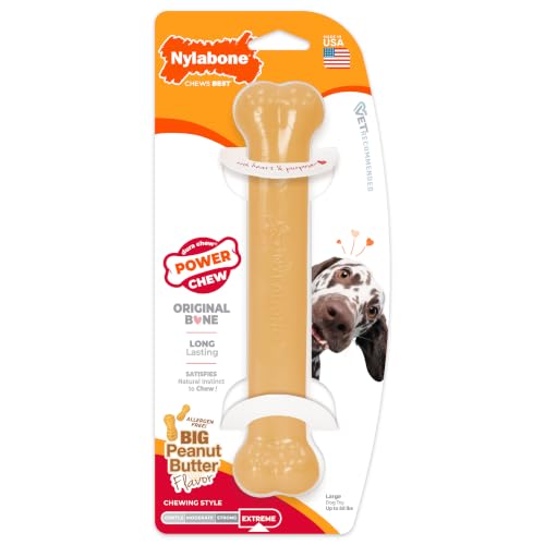 Nylabone Power Chew Classic Bone Chew Toy for Dogs, Durable Dog Toys for Aggressive Chewers, Peanut Butter Flavor, Large/Giant - Up to 50 lbs. (1 Count) - size: Large