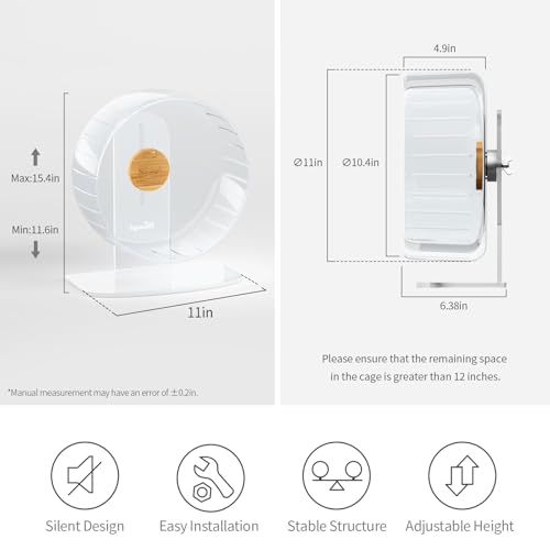 Niteangel Super-Silent Hamster Exercise Wheels: Quiet 11 inch Running Wheel | Can 11.6-15.4" Adjustable Height - No Bend Back Spinner Running for Dwarf Syrian Hamster Gerbils Mice Or Other Small Animal - color: Transparent, size: Large