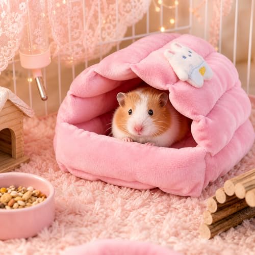 Meow&Woof Small Animal Beds, 2 Pack Hamster Hideout, Washable Guinea Pig House, Cozy Hedgehog Cage Accessories, Hideaway for Sugar Glider, Chinchilla, Rat-Pink - color: Pink