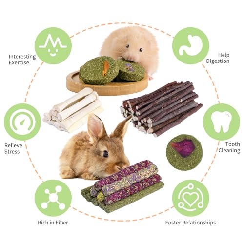 50-60 Pcs Rabbit Chew Toys, Guinea Pig, Hamster, Bunny Chew Toys, Sweet Bamboo, Apple Stick, Timothy Stick, Prevent Teeth Overgrowth, Clean Teeth