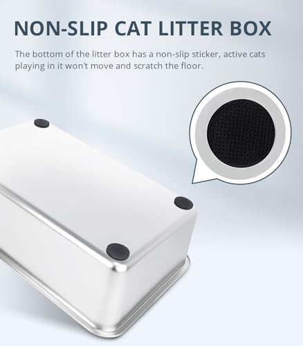 WENBOKMIN Stainless Steel Cat Litter Box - (23.5" L x 15.5" W x 4" H) | Non Slip, Easy to Clean, Never Absorbs Odor, Stains, or Rusts - size: 24" L x 16" W x 4" H
