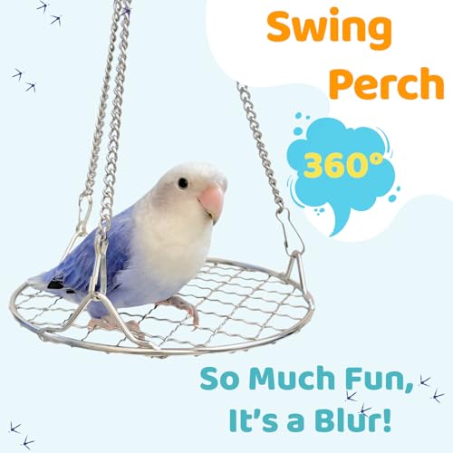 Bird Swing Perch Stainless Steel, Toy for Small Animal Parakeet Cockatiels Conures, Hanging Bird Cage Accessories to Balance Training for Budgies, Parrotlets, Rats, Hamsters, Sugar Gliders