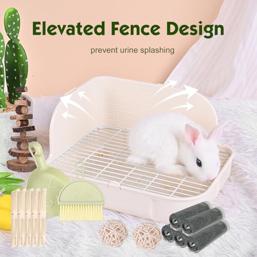 RUBYHOME Rabbit Litter Box Toilet, Plastic Square Cage Box Potty Trainer Corner Litter Bedding Box Pet Pan for Small Animals, Rabbits, Guinea Pigs, Chinchilla, Ferret, Galesaur, 11.4 Inches (White) - color: White
