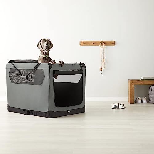 Amazon Basics Portable Foldable Soft Pet Dog Crate Carrier Kennel with Mesh Windows, Ventilation, Pockets for Large Dogs, 42 x 31 x 31 inches, Grey - color: GREY, size: 42.0"L x 31.0"W x 31.0"H