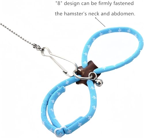 Hypeety Syrian Hamster Leash Harness Set Adjustable Training Walking Lead | Adjustable 3.14-7.07'' chest, 32.60'' lengh, soft nylon leash with finder bells, for hamster/rat/gerbil, easy to put on, blue - color: Nylon Blue 32.7"