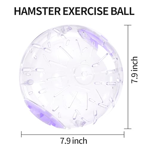 7.9 Inch Hamster Ball, Running Ball Toy, Transparent, Breathable, Reduce Stress, Promote Exercise Health, Easy to Clean, Hamster Accessory, for Syrian Dwarf Hamster, Gerbils, Mice, Small Pets, Purple - color: Purple