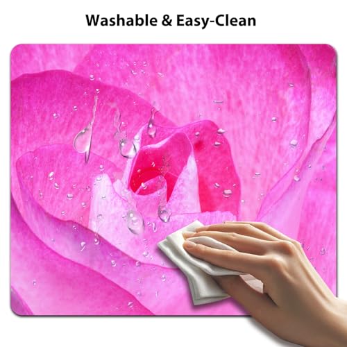 Vibrant Pink Rose Close-Up Mouse Pad, Floral Macro Art Print Desk Mat | 9.5"x 7.9", Romantic Nature Flower Petals, Nature Valley Scenery, Cute Smooth & Anti-Slip Mousepad - color: Colorful Design Wknoon-Art 35